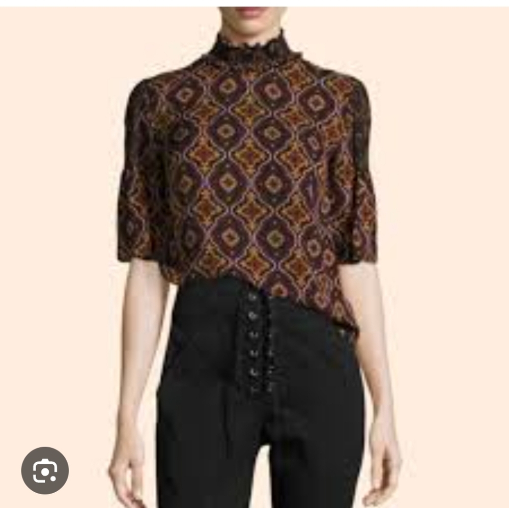 A.L.C. Miranda printed Silk Top Blouse 4 Paisley Geometric Boho Spell Revolve